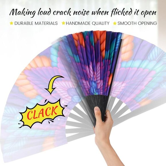 Folding Hand Fan for Rave, UV Glow Fan, Large Bamboo Fan for Drag Queen, Women a - Picture 4 of 8
